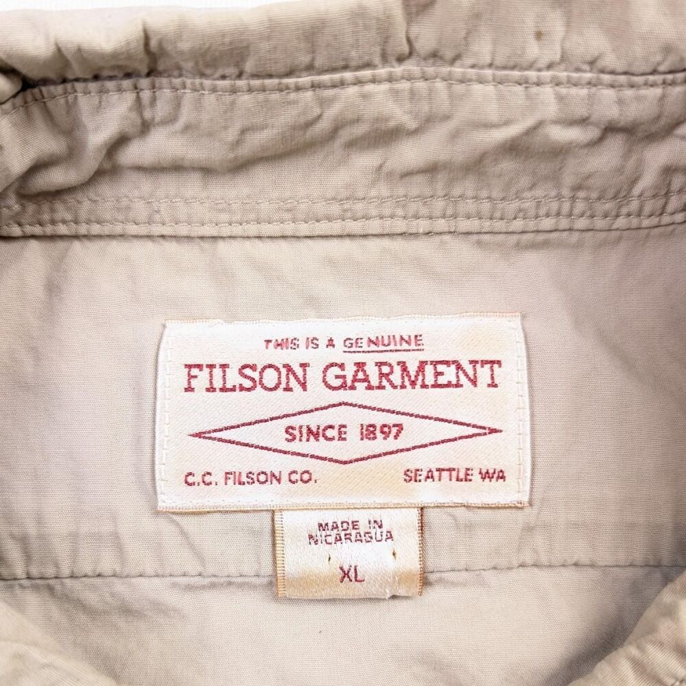 Vintage Filson Tan Safari Shirt Shortsleeve Button Up Size XL Flawed - Picture 4 of 7